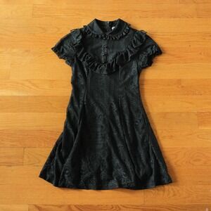 Killstar She's Laced Emerald Lace Dress Mens Black Ruffle Goth XS Mini